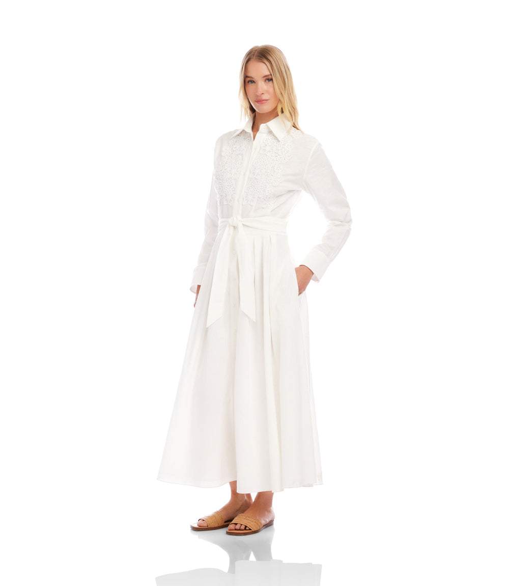 white midi shirt dress Lace Applique Midi Shirtdress
