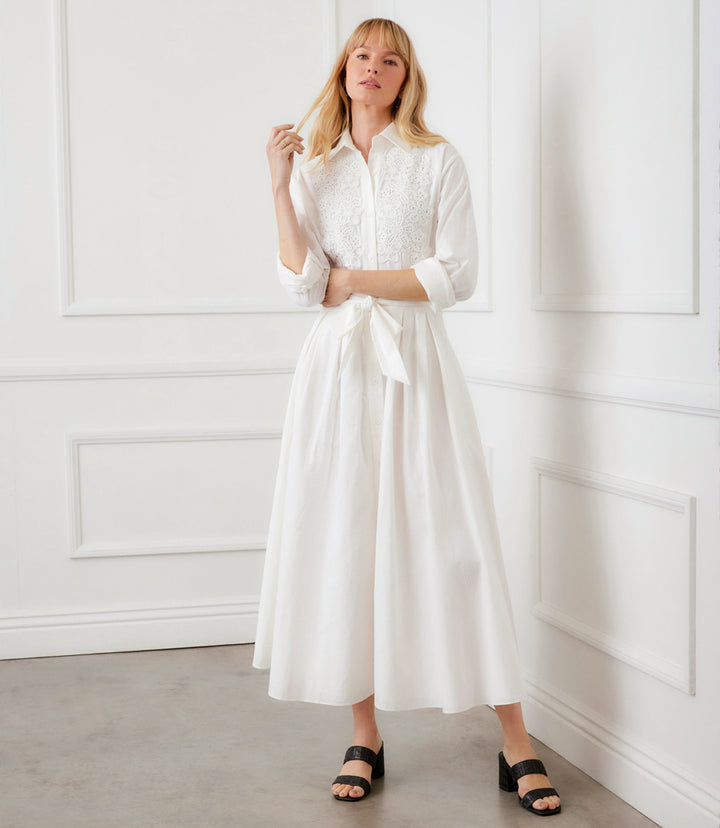 Lace Applique Midi Shirtdress