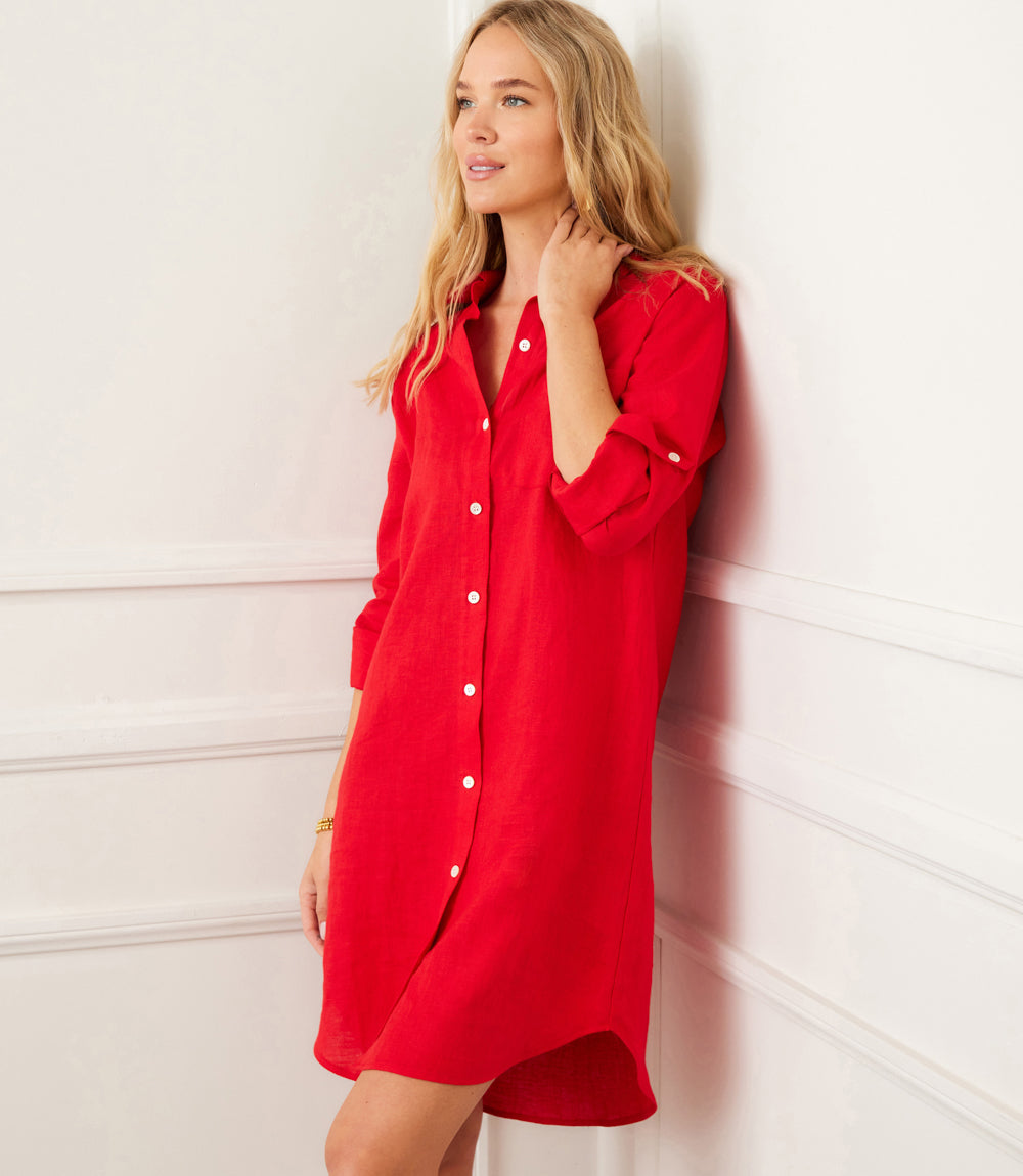 Karen Kane Women's Long Sleeve Linen Shirtdress - Red - Casual dresses Karen Kane Women's Long Sleeve Linen Shirtdress - Red - Casual dresses