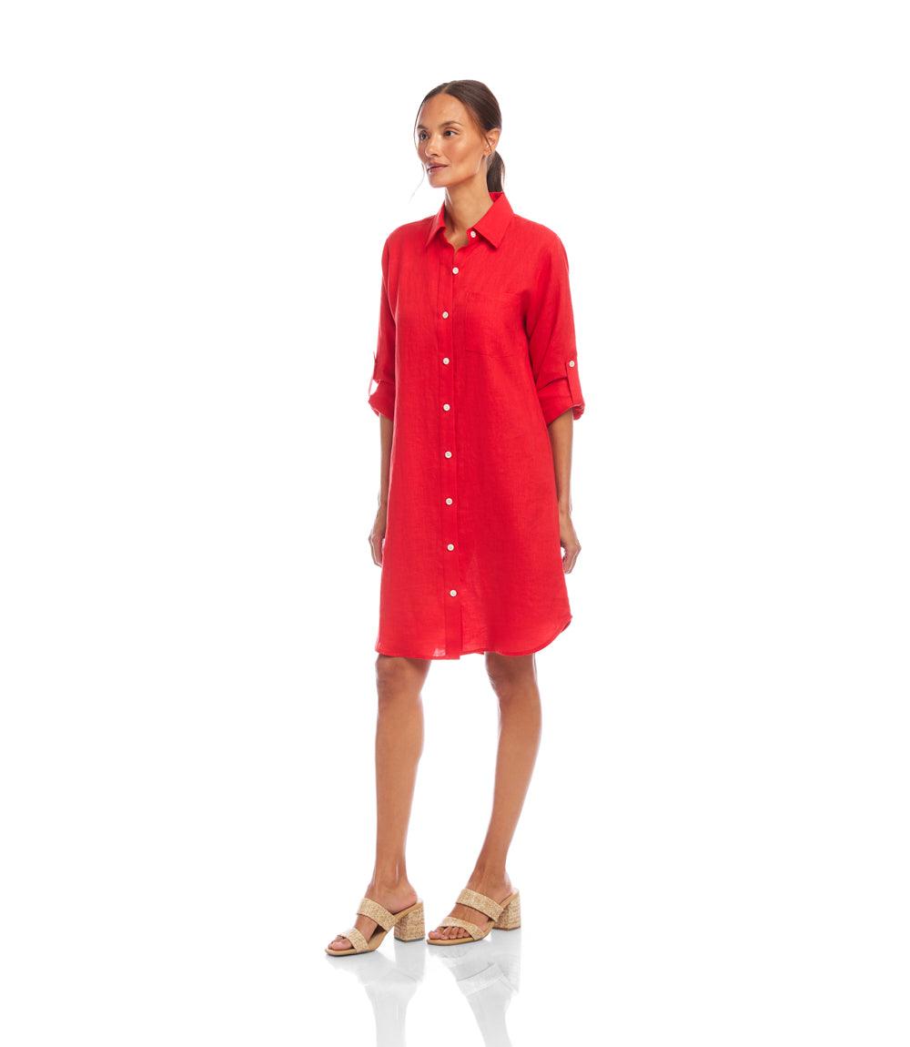 karen kane linen dress Karen Kane Women's Long Sleeve Linen Shirtdress - Red