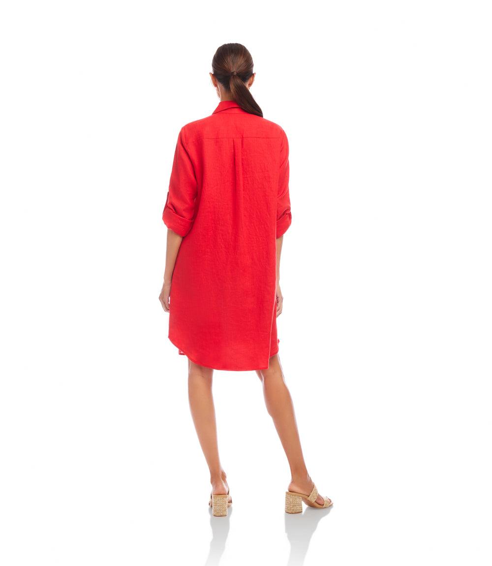 karen kane linen shirt dress Women's Shirtdress, Large, L, Cherry, 100% Linen BROOKE LISTED Shirt Dress Metallic Gold Plus Size Color:Modern Dot Stripe