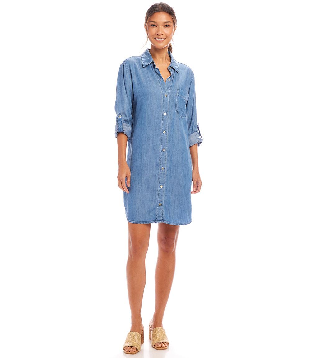Roll Tab Chambray Shirtdress