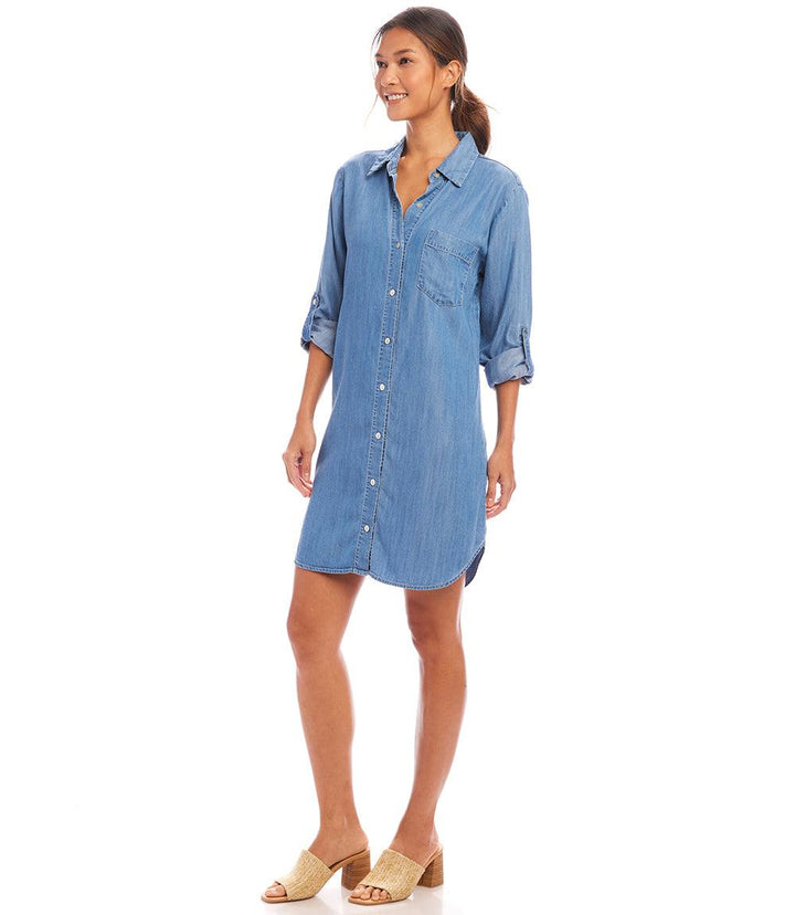 Roll Tab Chambray Shirtdress