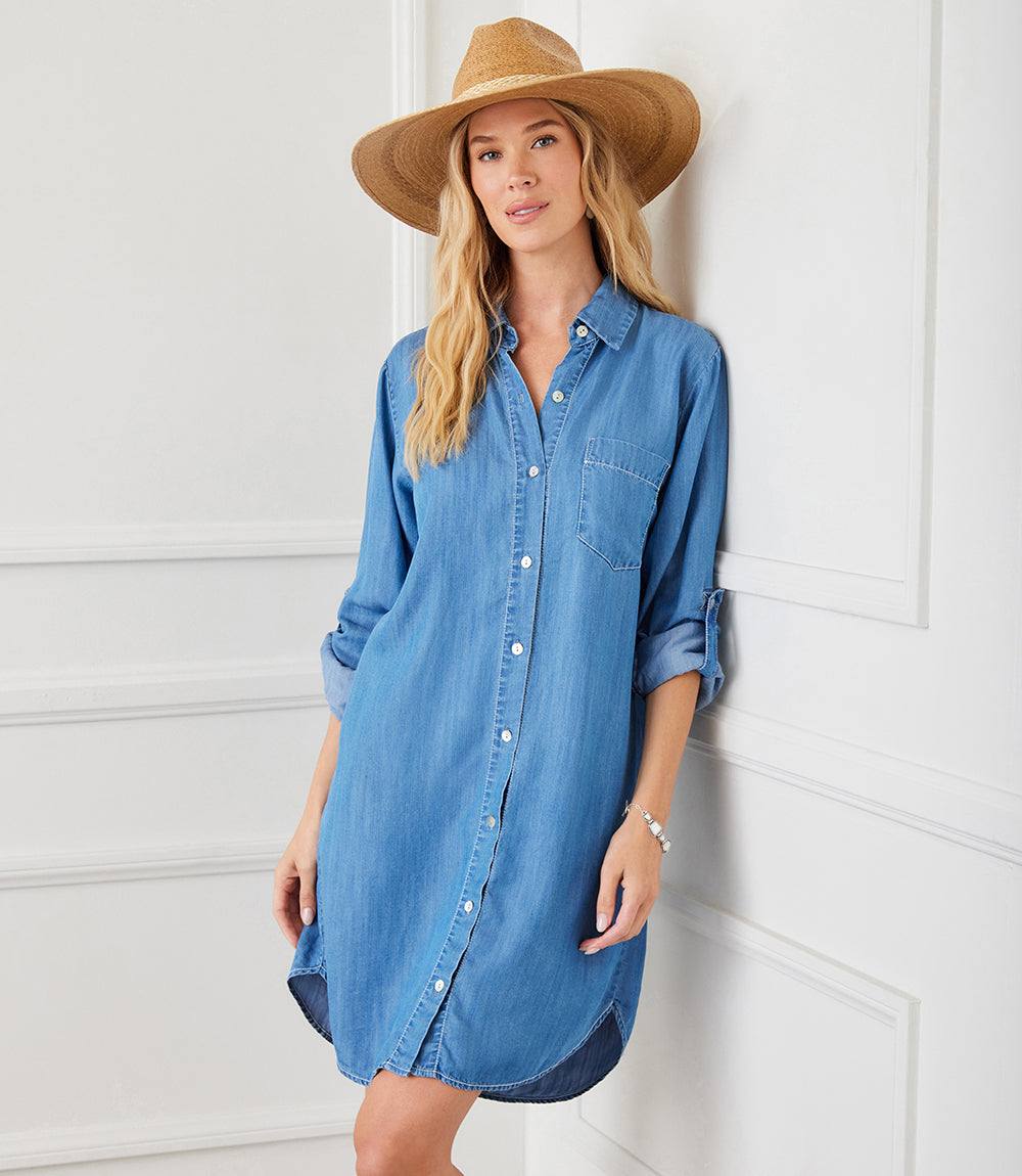 Roll Tab Chambray Shirtdress