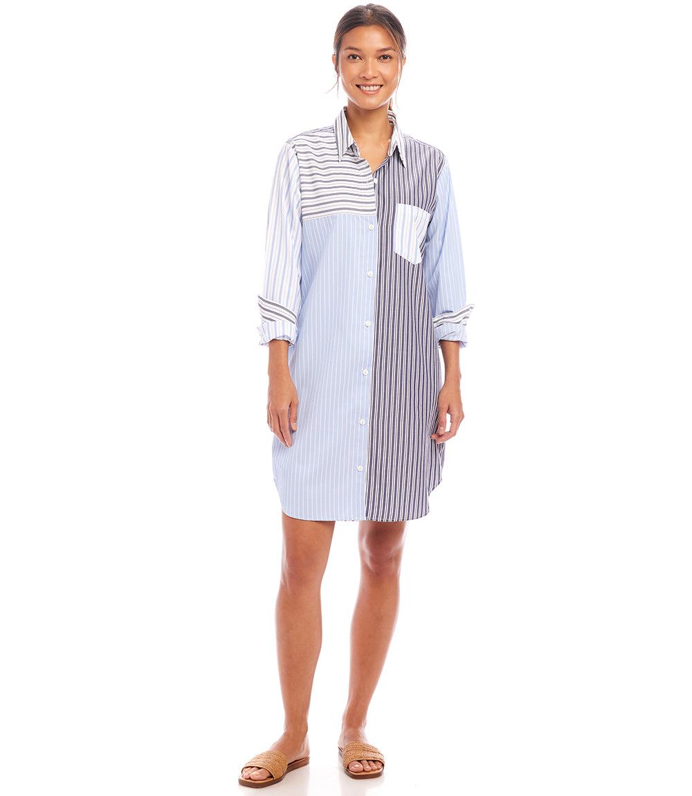 Long Sleeve Mixed Stripe Shirtdress