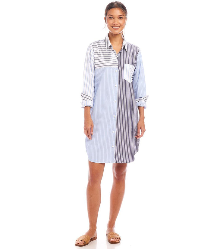 Long Sleeve Mixed Stripe Shirtdress