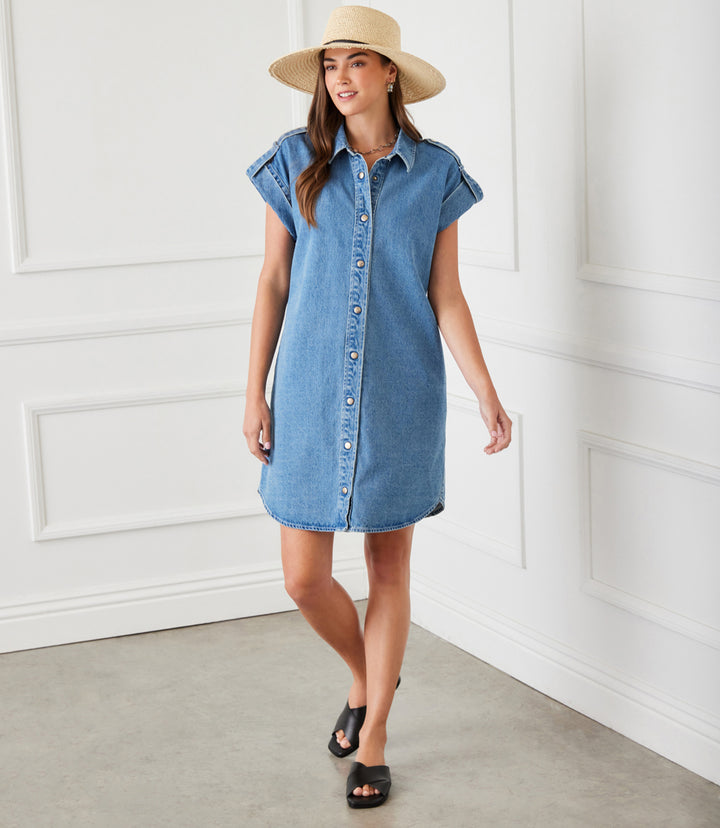 Cap Sleeve Denim Shirtdress