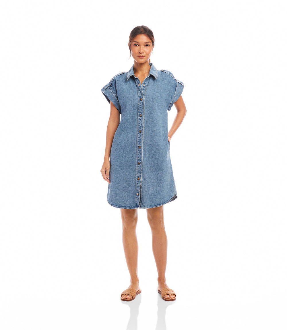 Cap Sleeve Denim Shirtdress