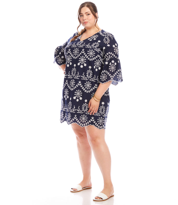 Plus Size Flare Sleeve Embroidered Dress