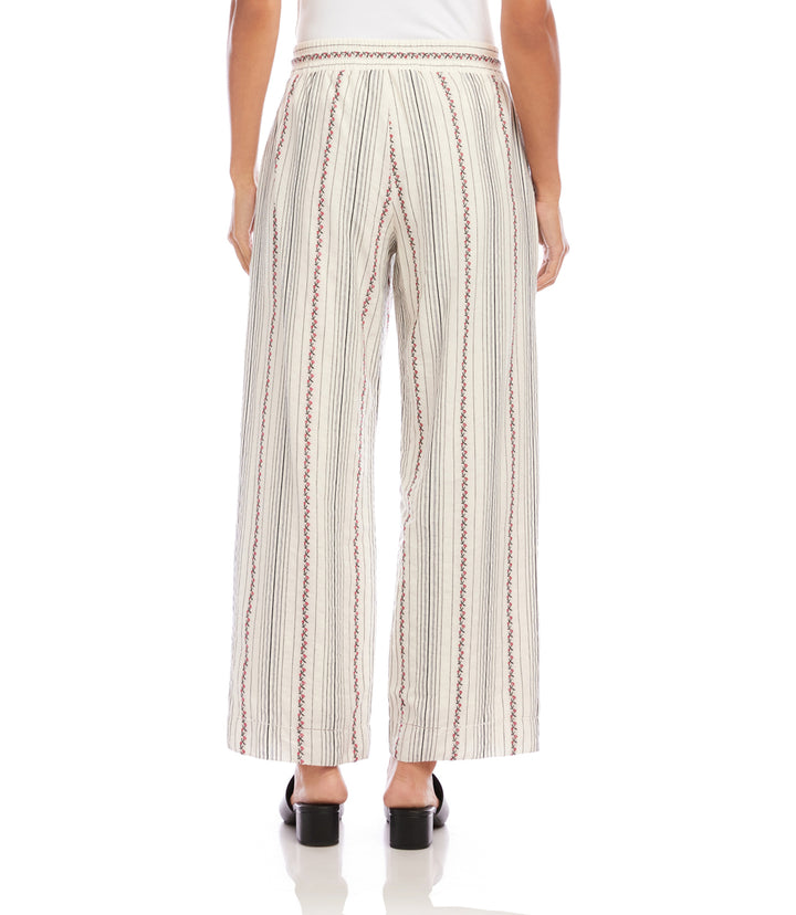 Stripe Embroidered Cropped Drawstring Pants