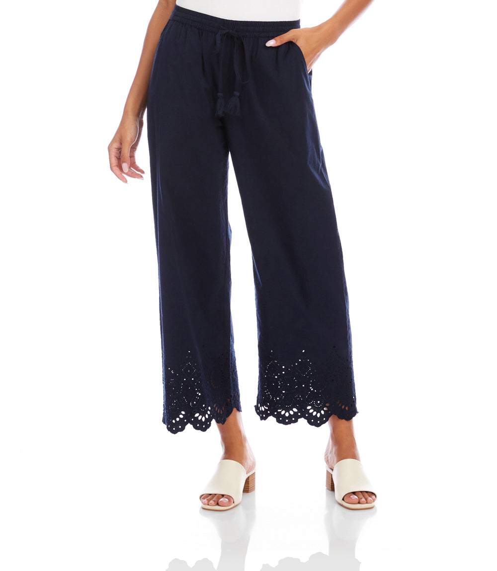 近年 美品 MARK&LONA Kane Twill-Jersey Pants Embroidered Scallop Edge Cropped Pants - Stylish Wide-Leg Cotton