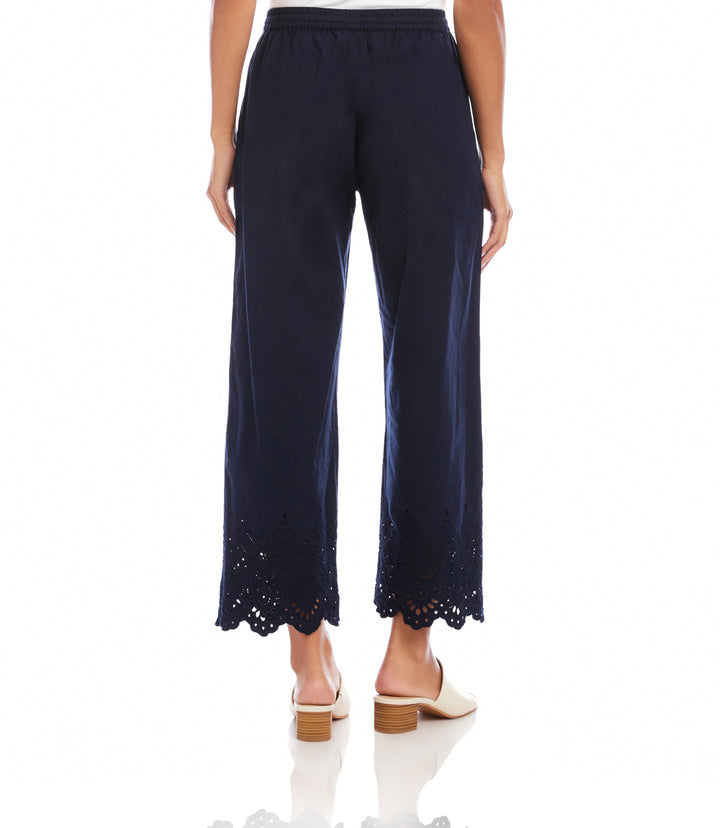 Embroidered Scallop Edge Cropped Pants
