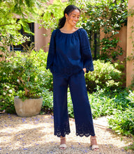 Flare Sleeve Embroidered Scallop Edge Peasant Top