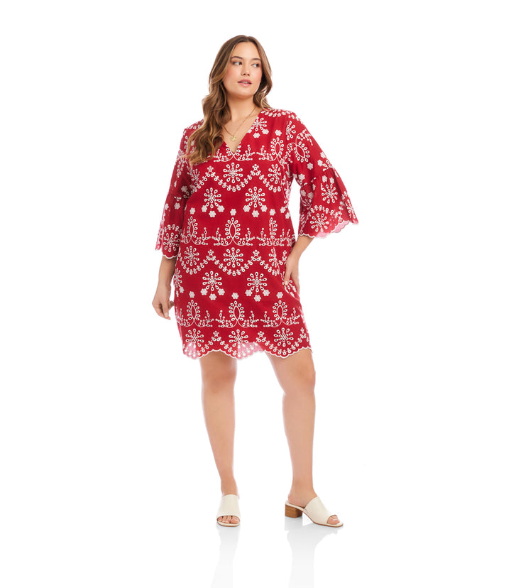 Plus Size Flare Sleeve Embroidered Dress