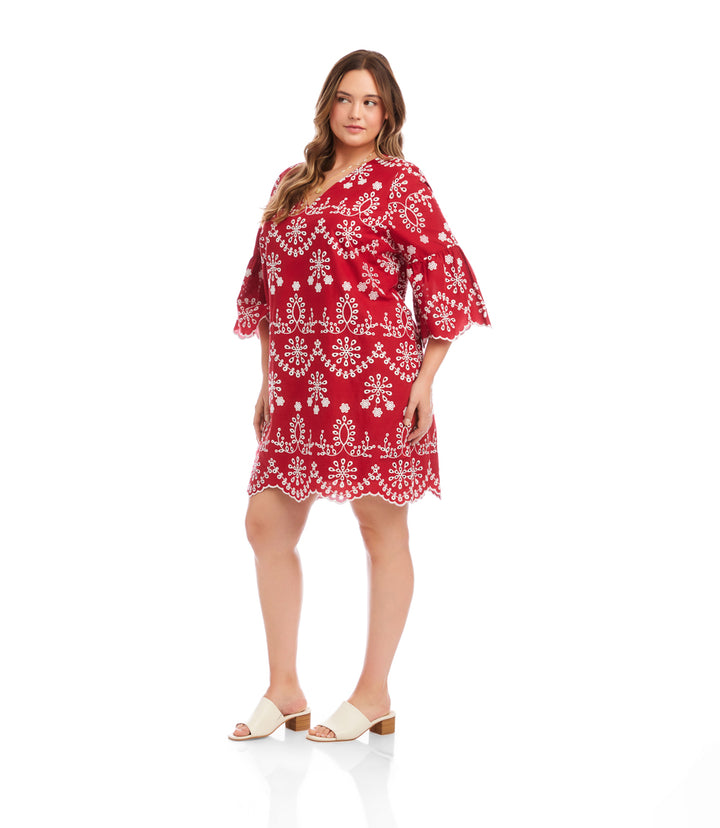 Plus Size Flare Sleeve Embroidered Dress