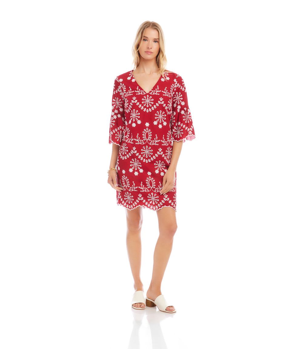 Karen Kane Women's Flare Sleeve Embroidered Dress, XL, Cotton Karen Kane Women's Flare Sleeve Embroidered Dress, XL, Cotton