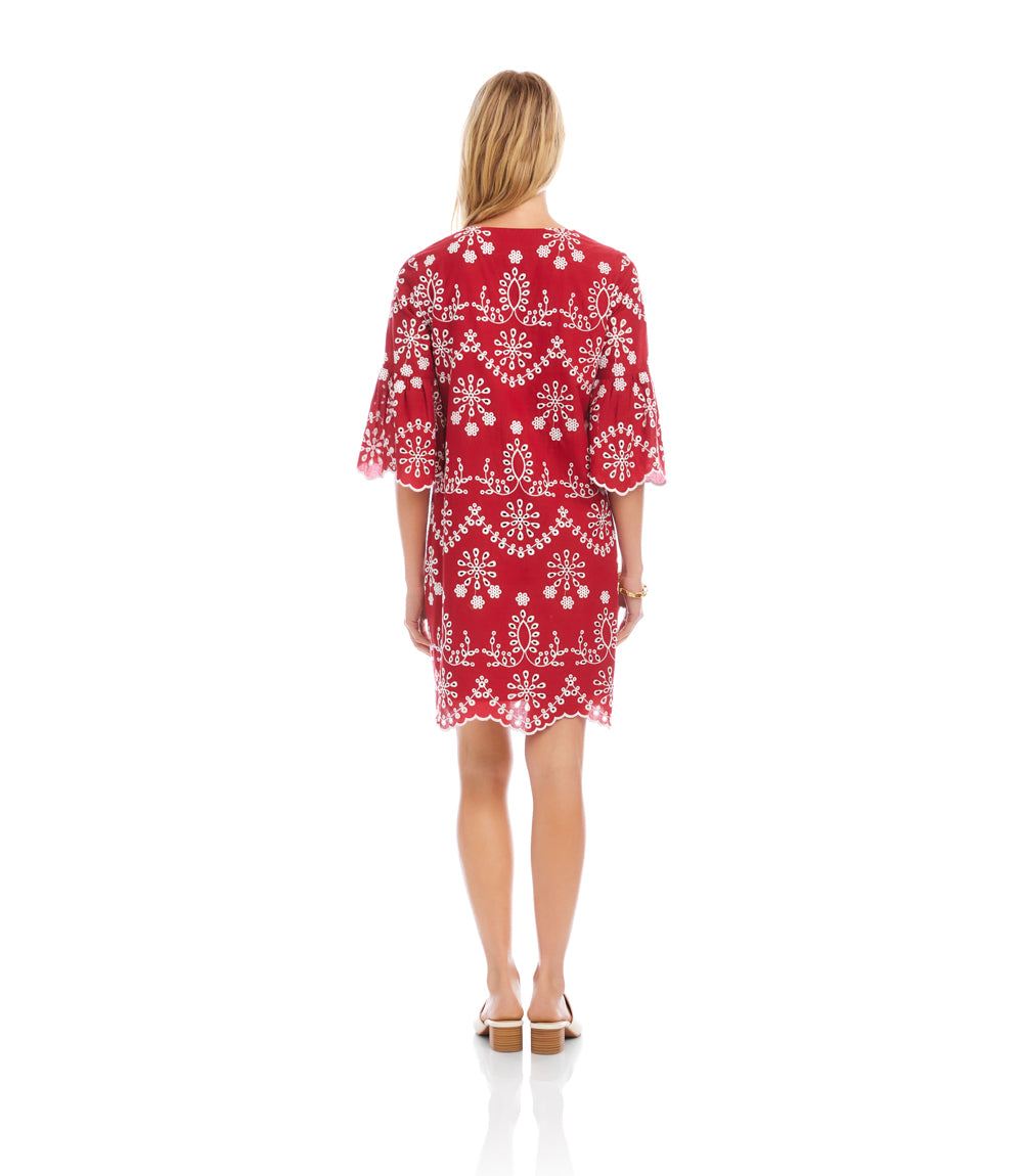 Karen Kane Women's Flare Sleeve Embroidered Dress, XL, Cotton