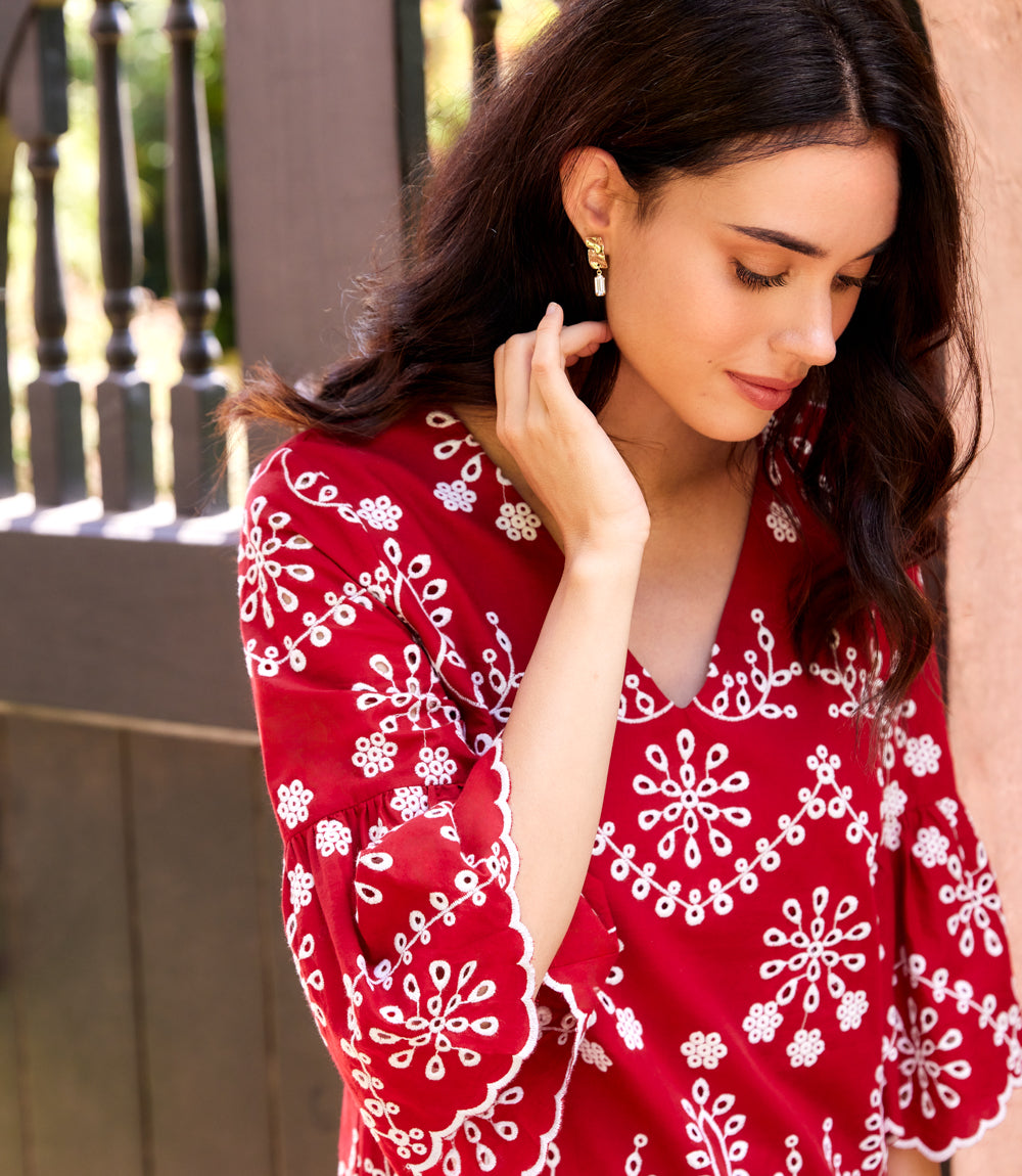 Flare Sleeve Embroidered Dress