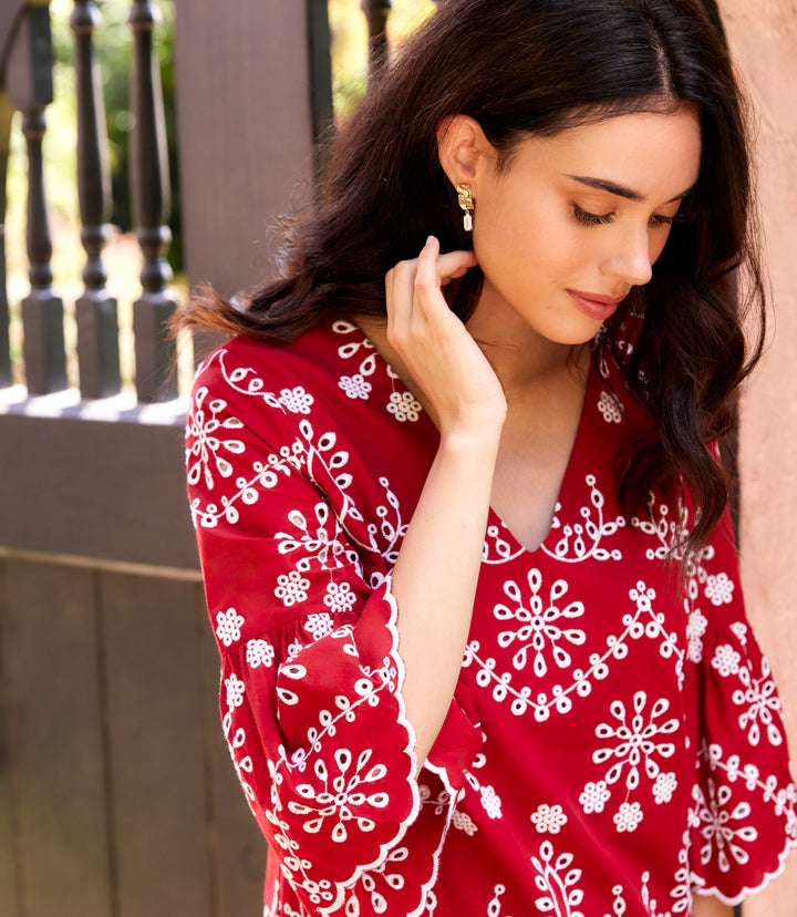 Flare Sleeve Embroidered Dress