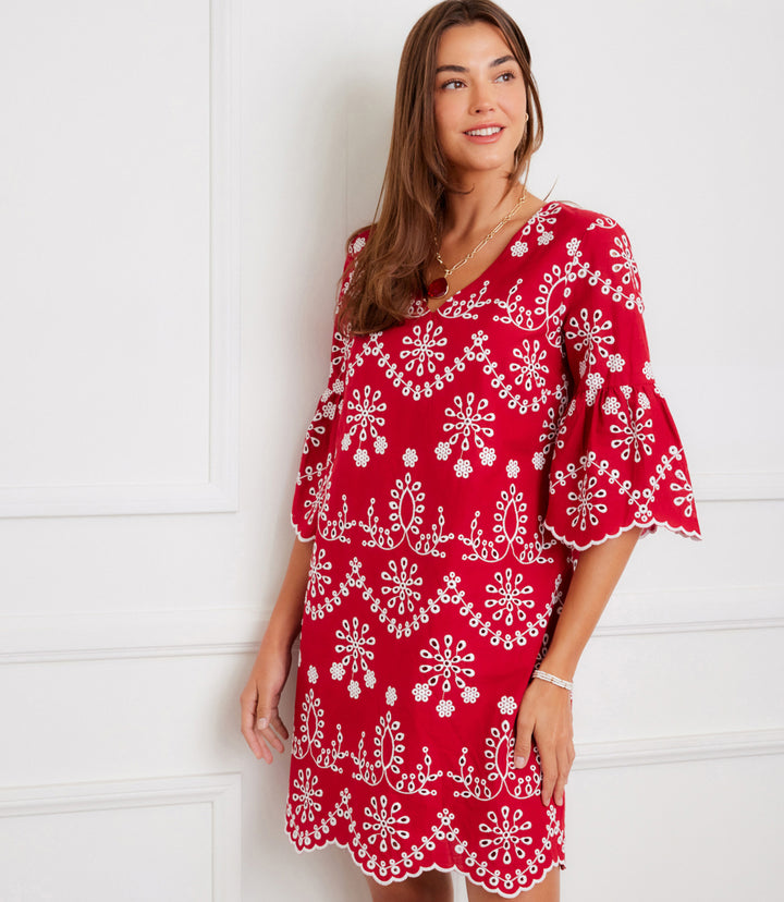 Flare Sleeve Embroidered Dress