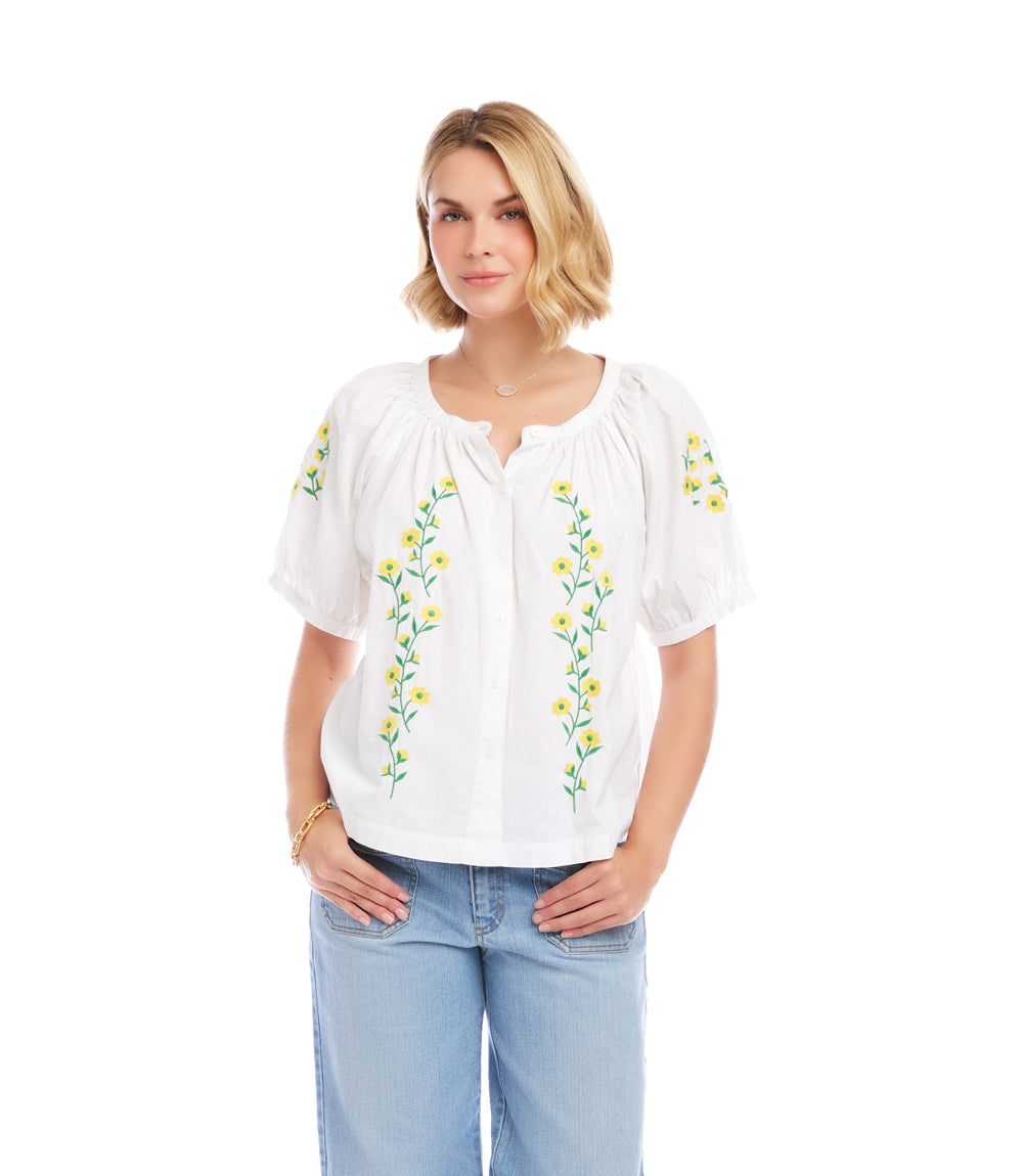 Puff Sleeve Embroidered Peasant Top