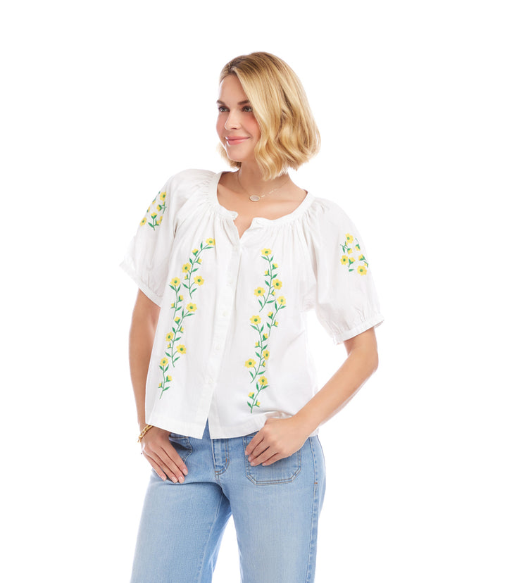 Puff Sleeve Embroidered Peasant Top