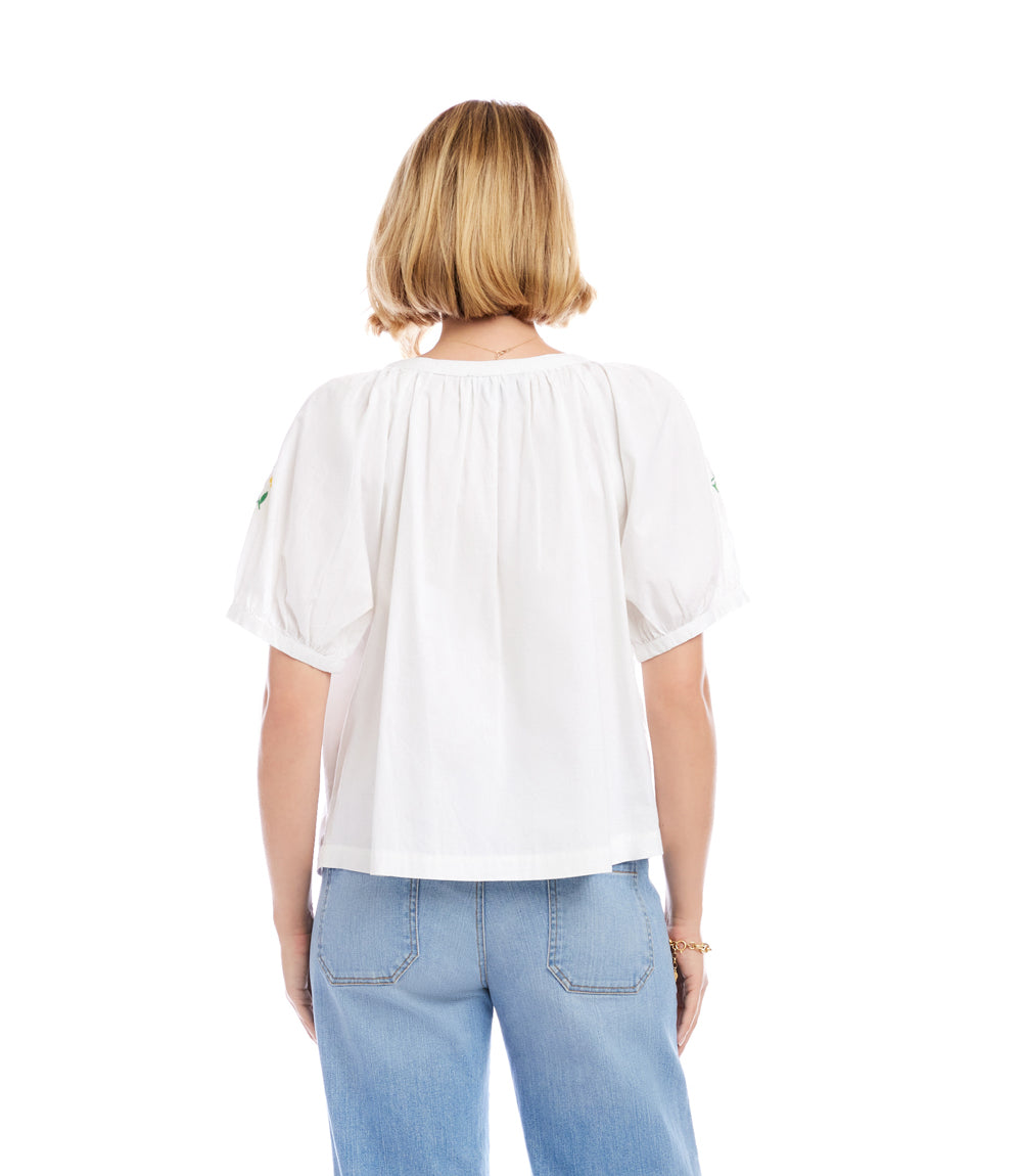 Puff Sleeve Embroidered Peasant Top
