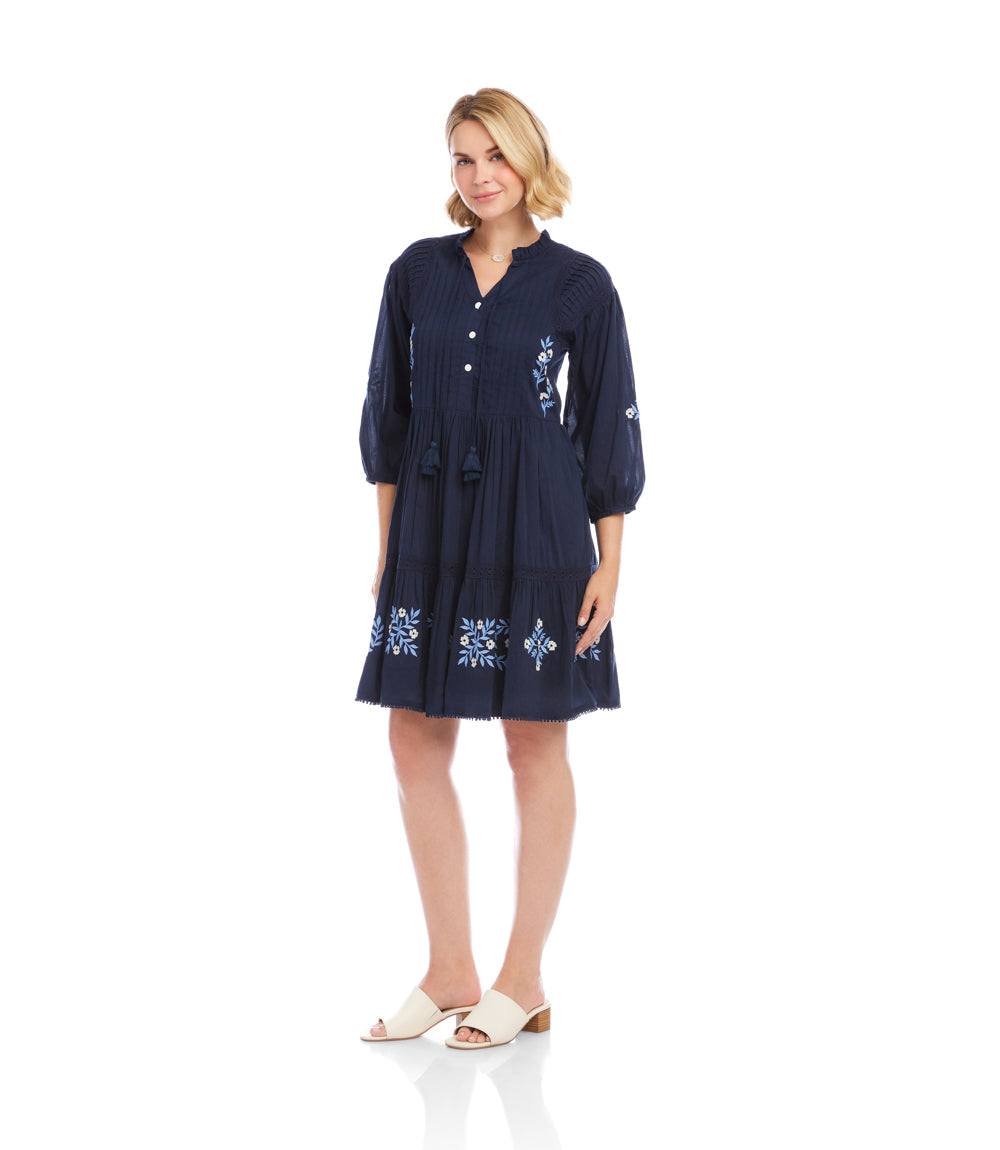 navy blue dress with white embroidery Sabrina Embroidered Modest Long Maxi Dress - Navy | Modest Muslim Dresses