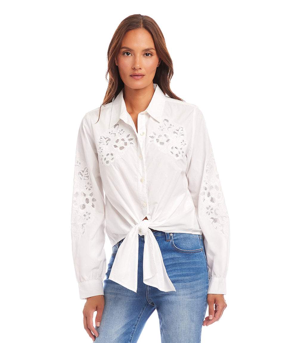 Embroidered Tie Front Top