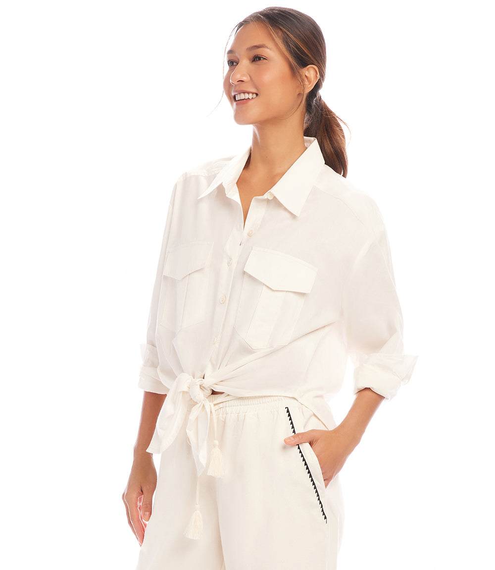 Long Sleeve Tie-Front Top