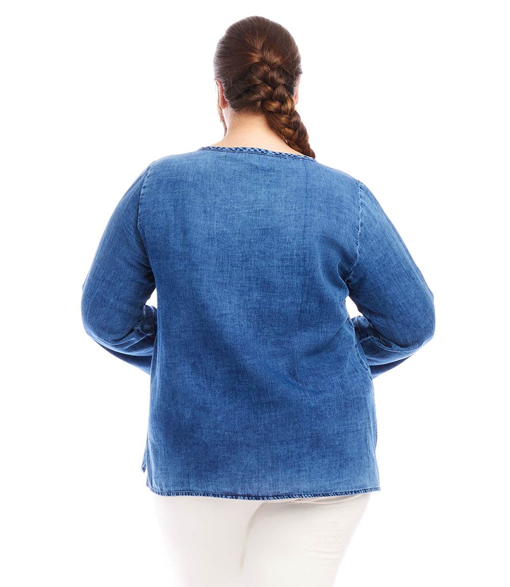 Plus Size Embroidered Boatneck Tunic