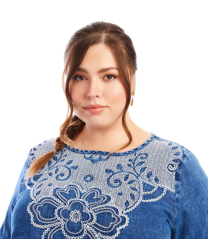 Plus Size Embroidered Boatneck Tunic