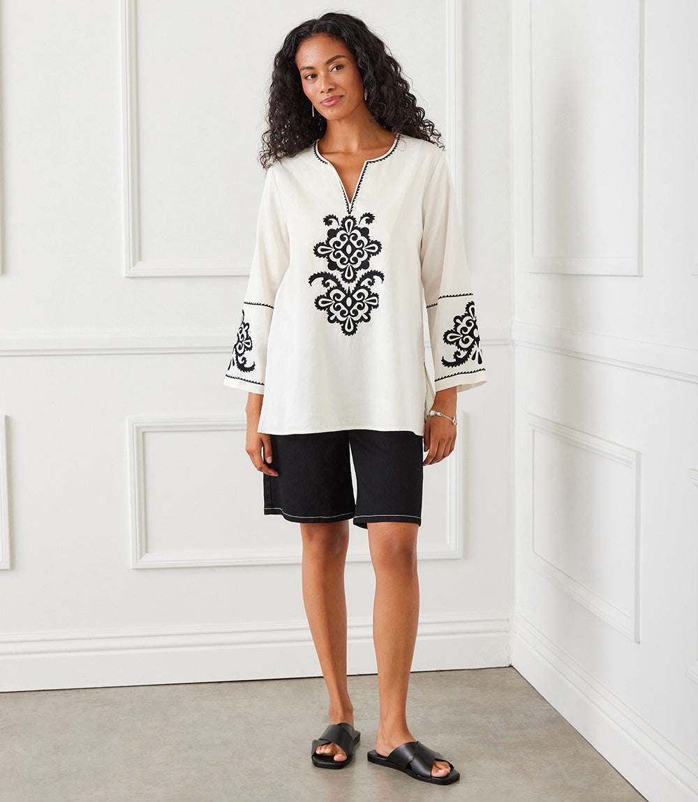 3/4 Sleeve Embroidered Tunic