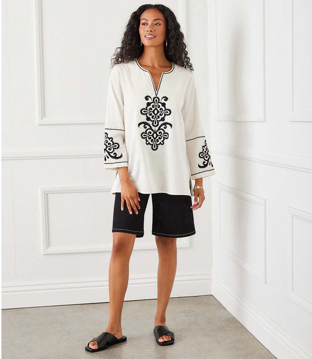3/4 Sleeve Embroidered Tunic