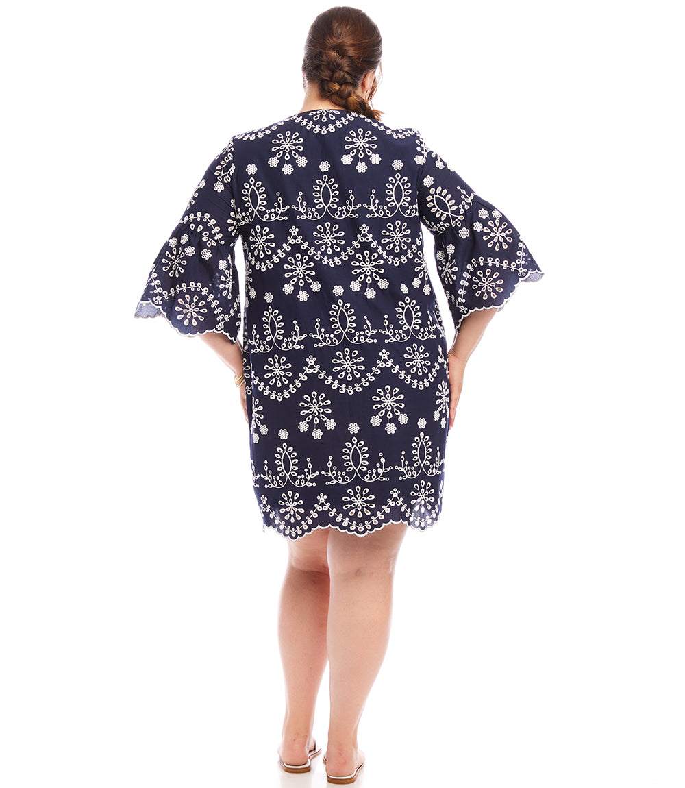 Plus Size Flare Sleeve Embroidered Dress