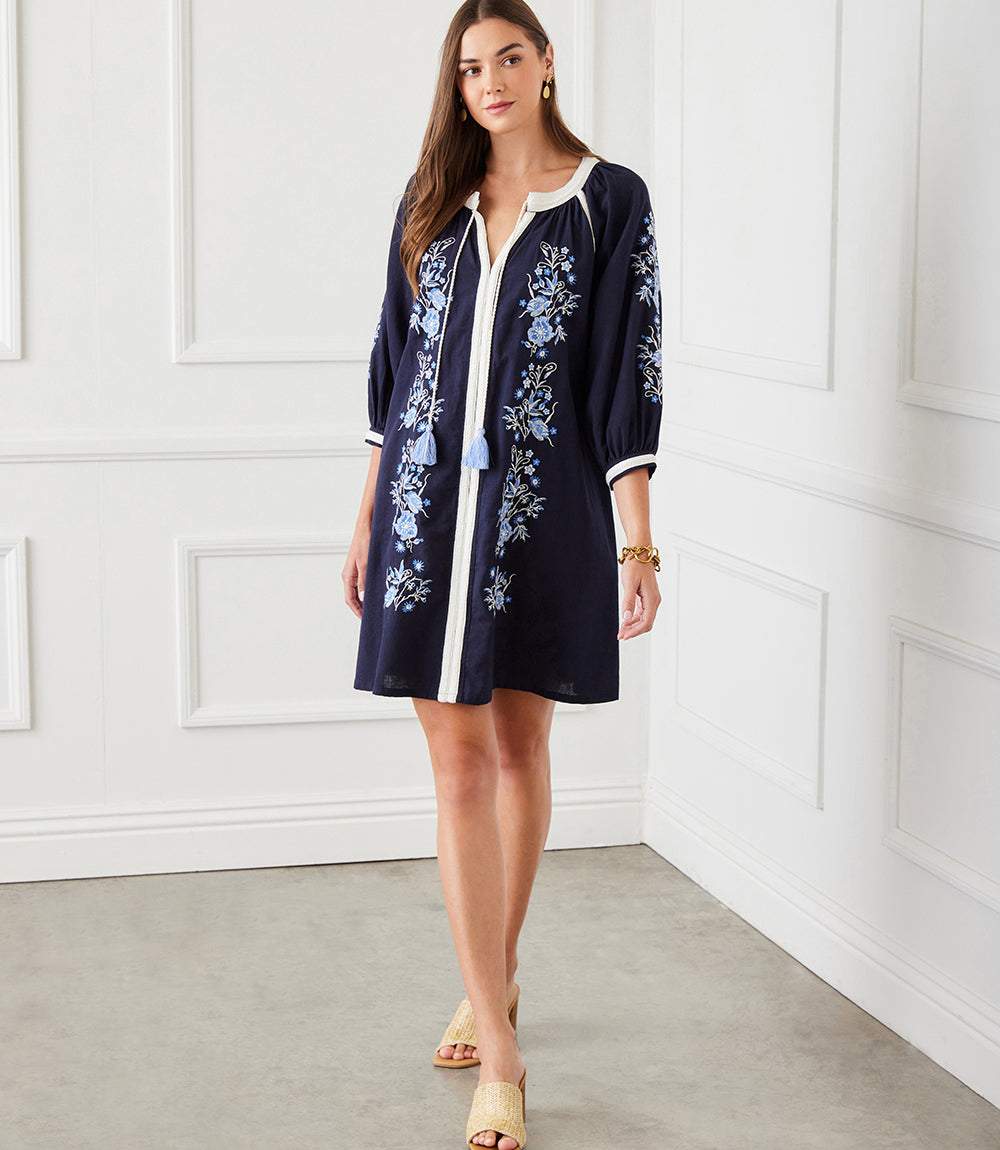Blouson Sleeve Embroidered Peasant Dress