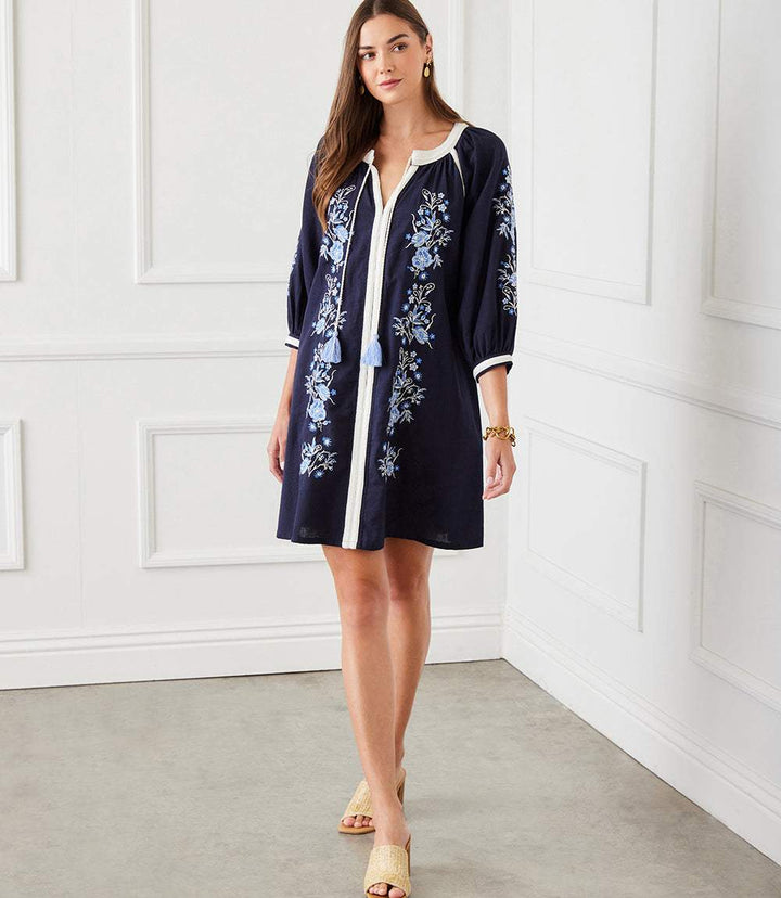Blouson Sleeve Embroidered Peasant Dress