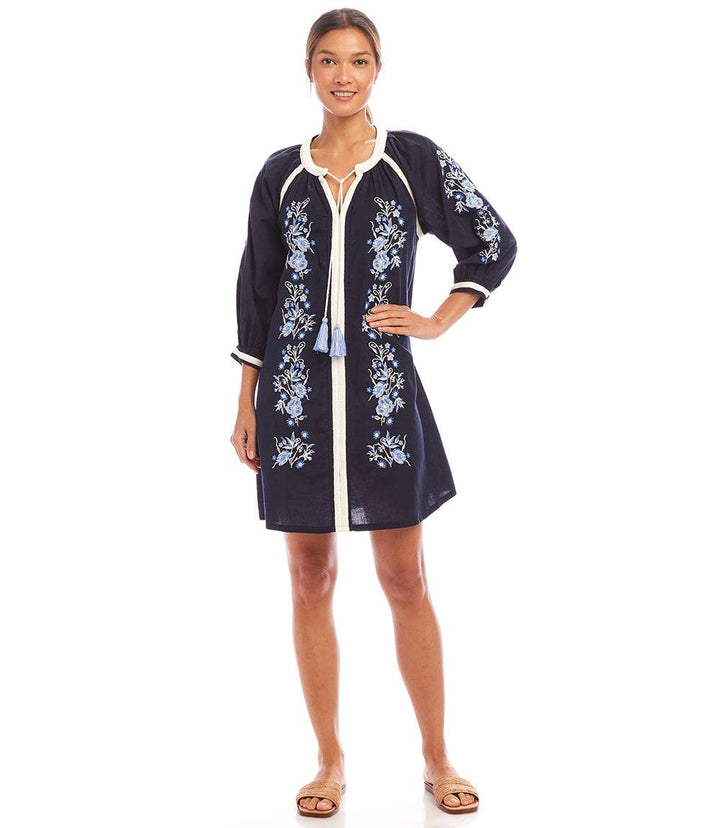 Blouson Sleeve Embroidered Peasant Dress
