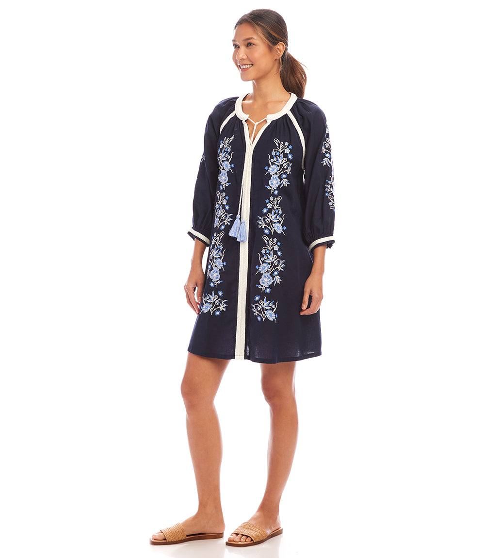 Blouson Sleeve Embroidered Peasant Dress
