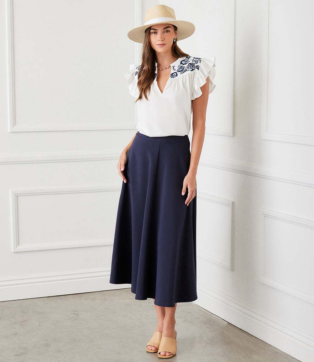 Embroidered Ruffle Sleeve Top