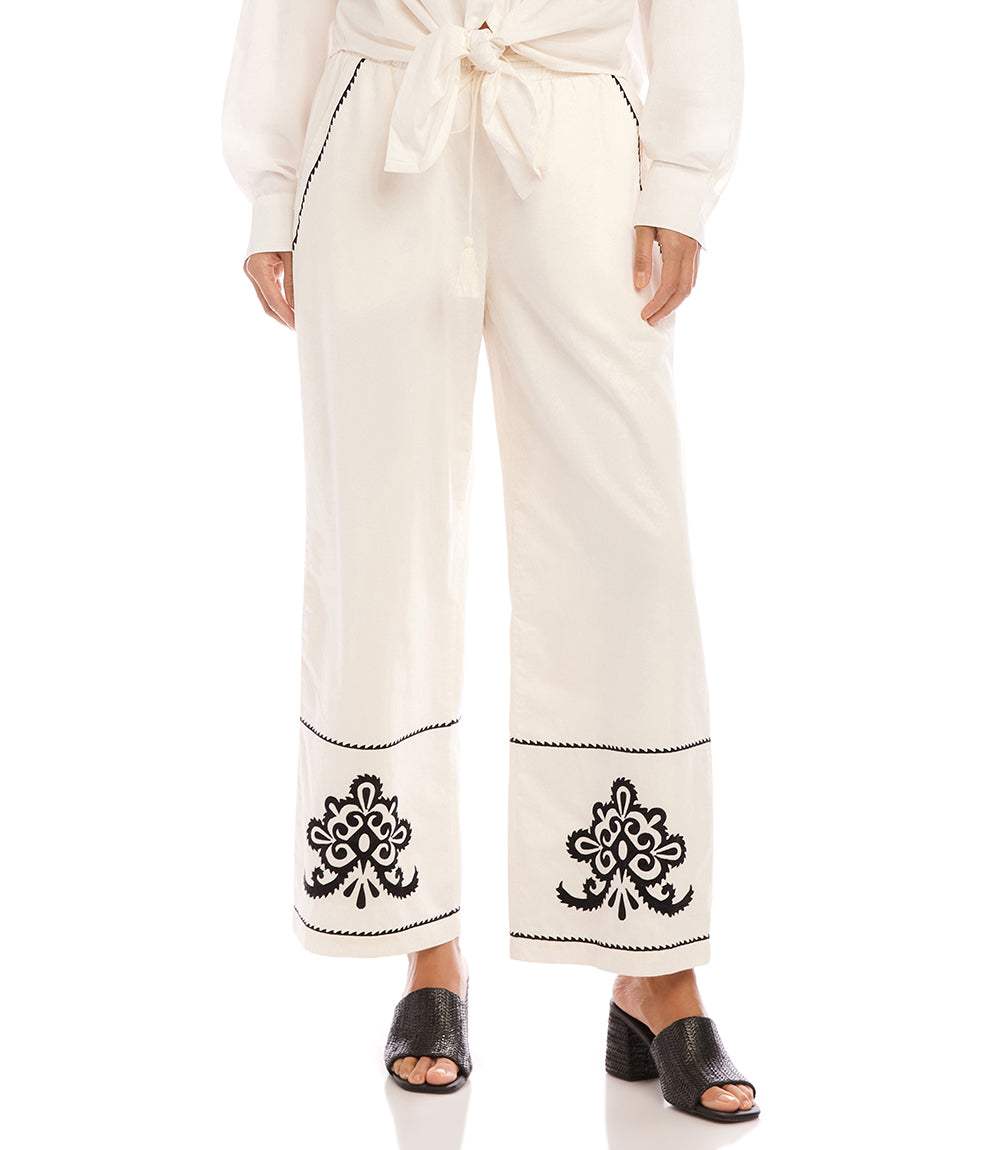 Embroidered Drawstring Ankle Pants