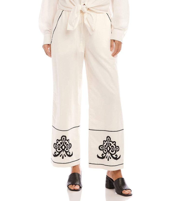 Embroidered Drawstring Ankle Pants