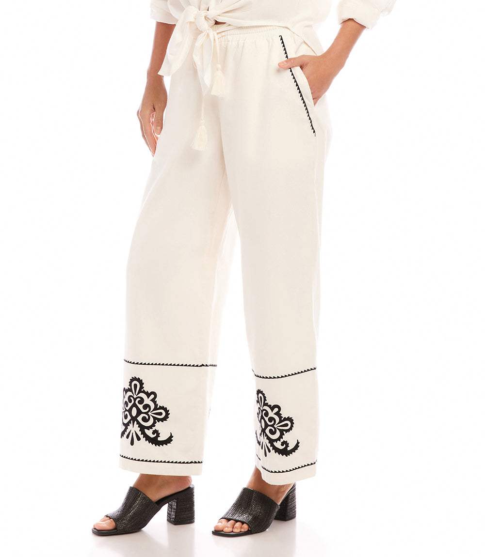 Embroidered Drawstring Ankle Pants