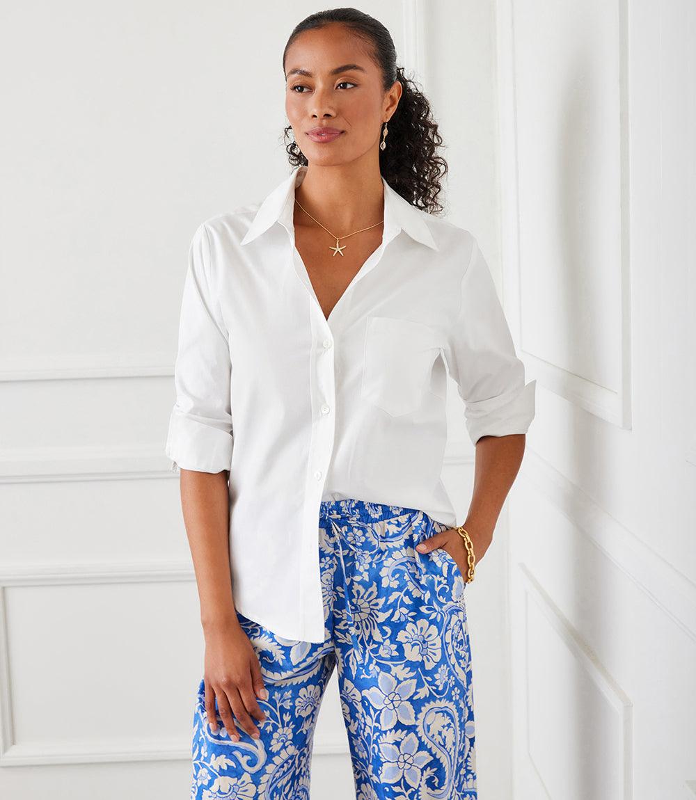 Ruched Sleeve Button-Up Shirt