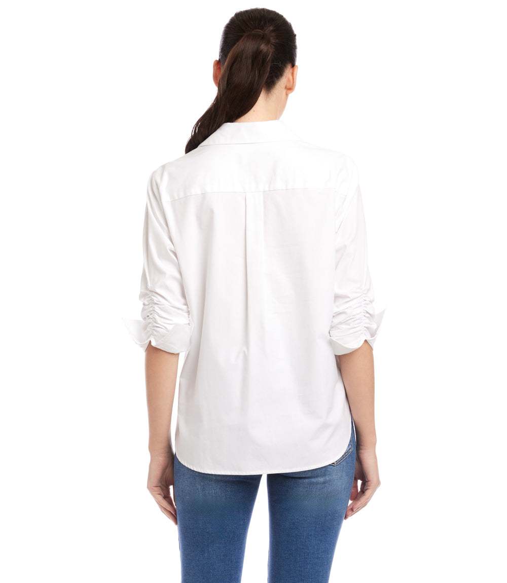 Ruched Sleeve Button-Up Shirt