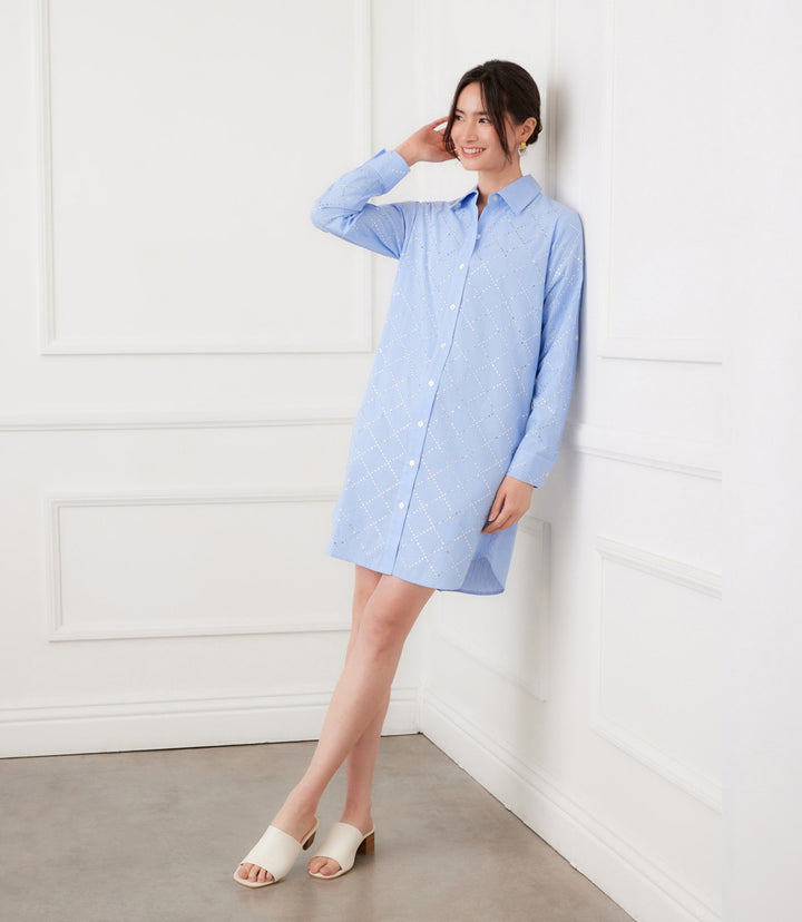 Stripe Roll-Tab Embellished Shirtdress