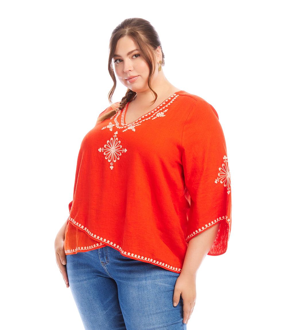 Plus Size Bracelet Sleeve Asymmetric Top
