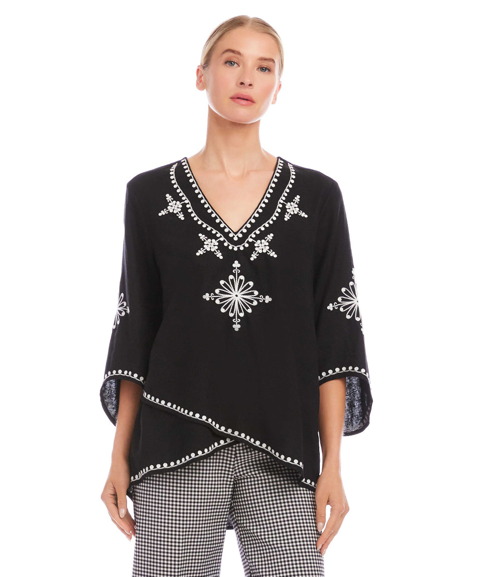 Petite Size Bracelet Sleeve Embroidered Asymmetric Top | Elegant