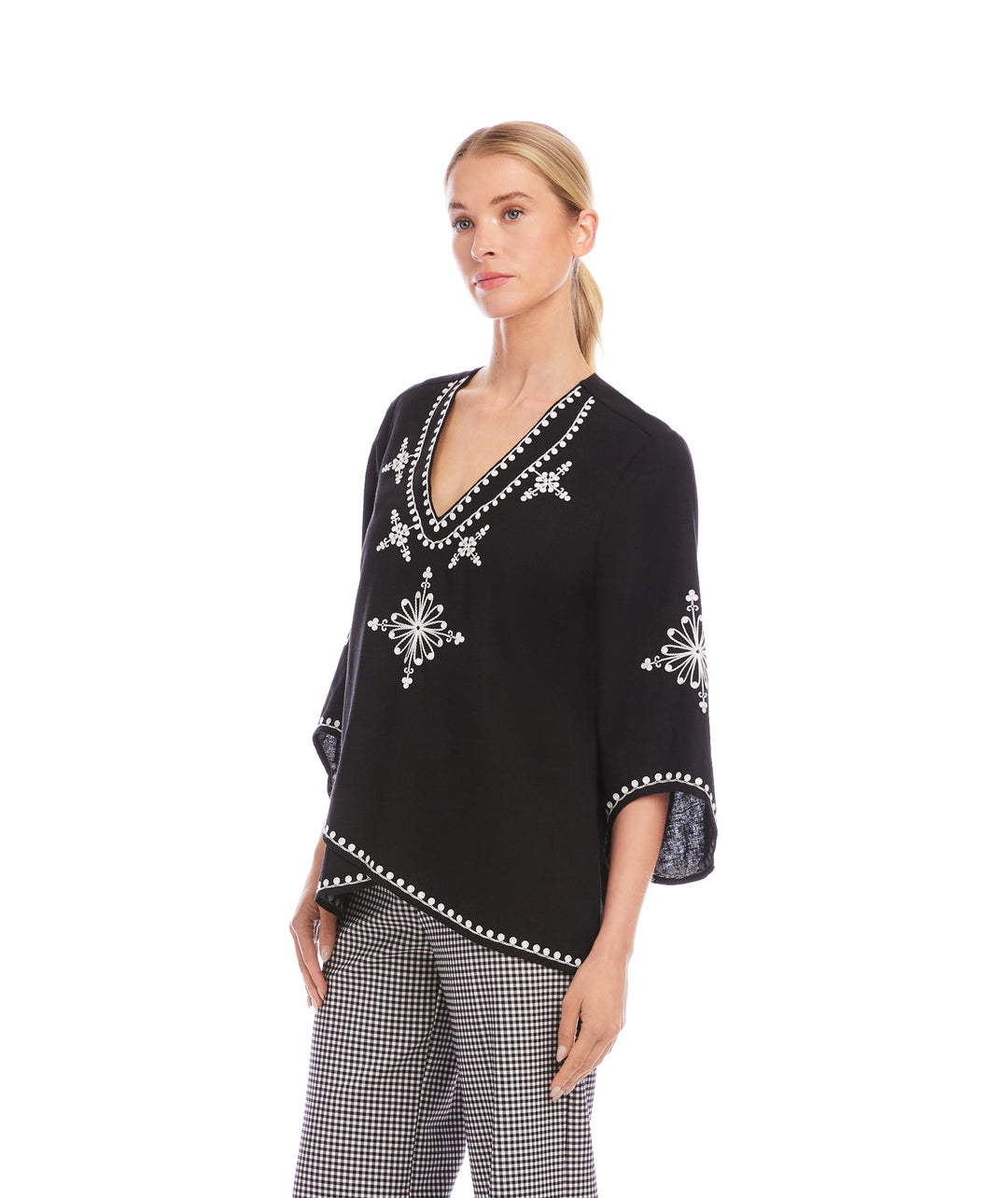 Petite Size Bracelet Sleeve Embroidered Asymmetric Top