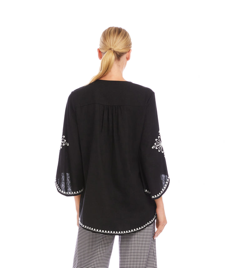 Petite Size Bracelet Sleeve Embroidered Asymmetric Top